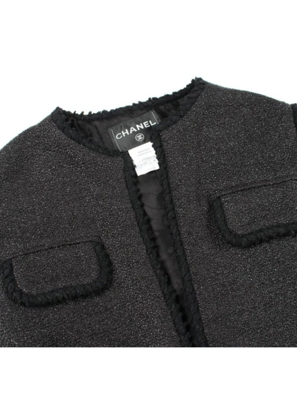 Chanel CC Logo Button Contrast Tweed Nylon Coat - Picture 8 of 9